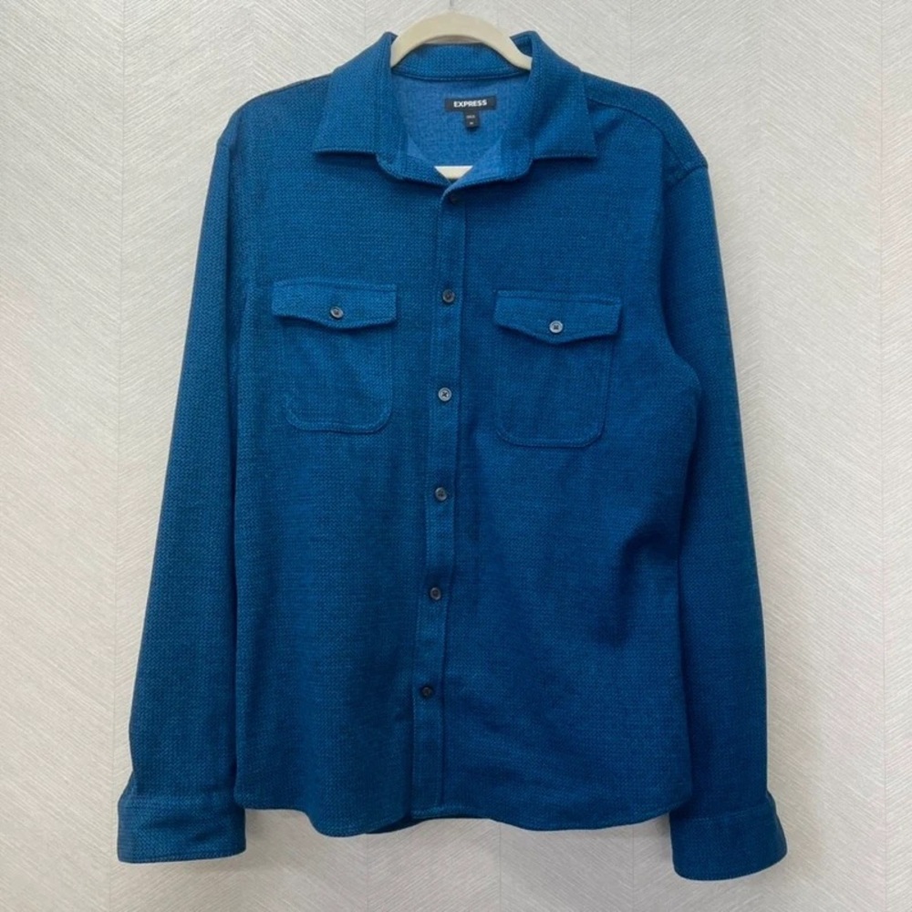 Express Men's Long Sleeve Button-Up Shirt Blue